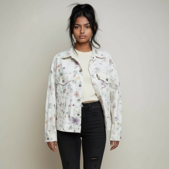 Levi's Jackets & Blazers - Levi's White Trucker Denim Jean Jacket All Over Print Floral size small